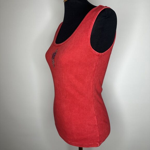 Y2K One World Red Rhinestone Tank Top L Grunge Whimsy Goth USA Cotton - Picture 4 of 10